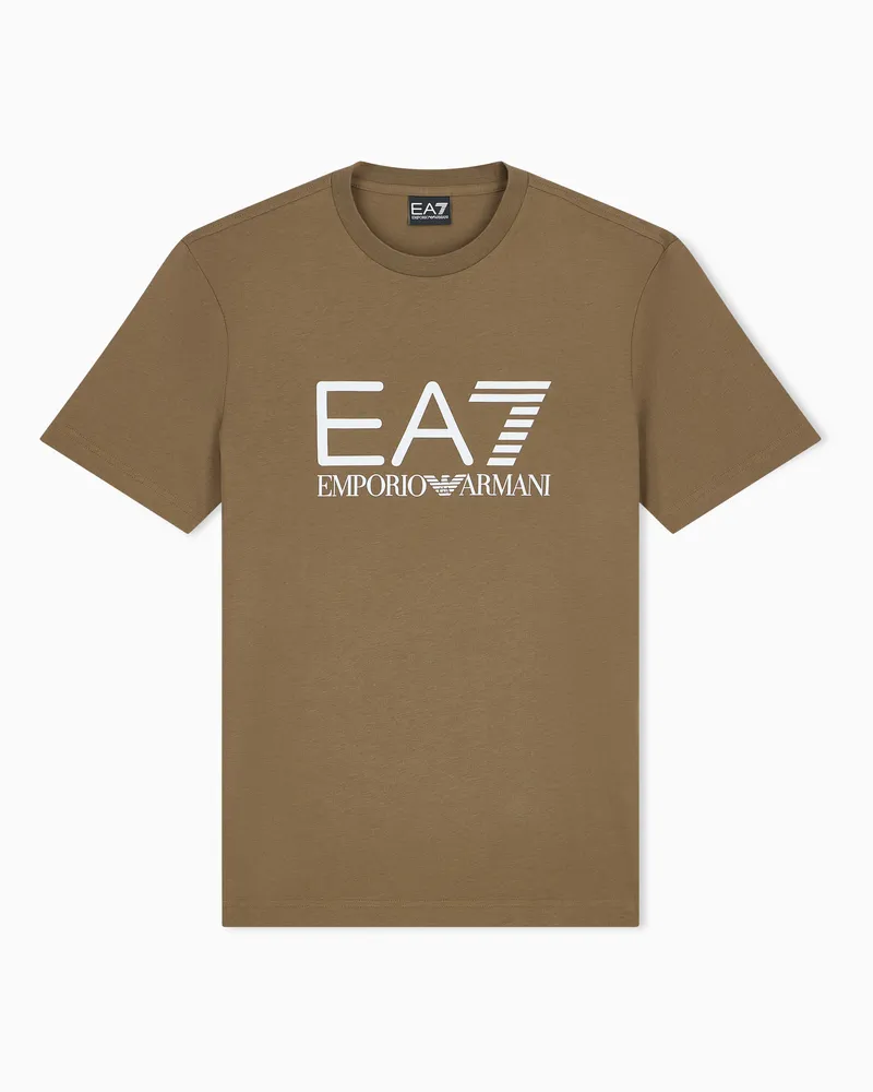 EA7 Slim Fit T-Shirt Core Identity aus Baumwolljersey mit Logo Braun