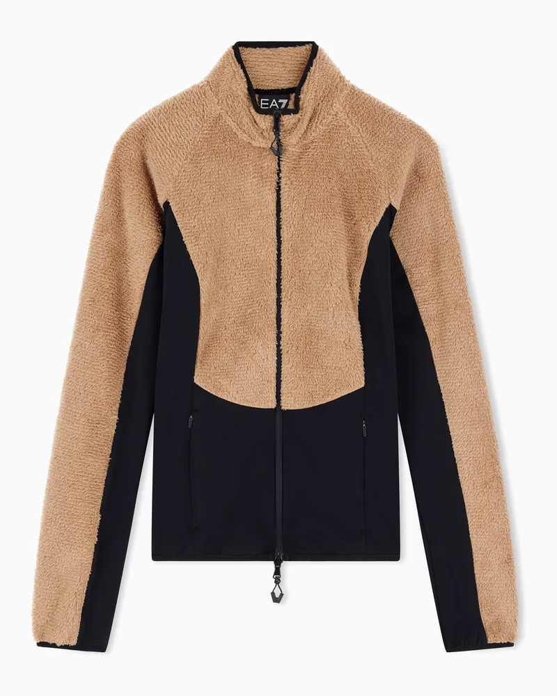 EA7 Technischer Ski-Fleece in Teddy-Optik Braun
