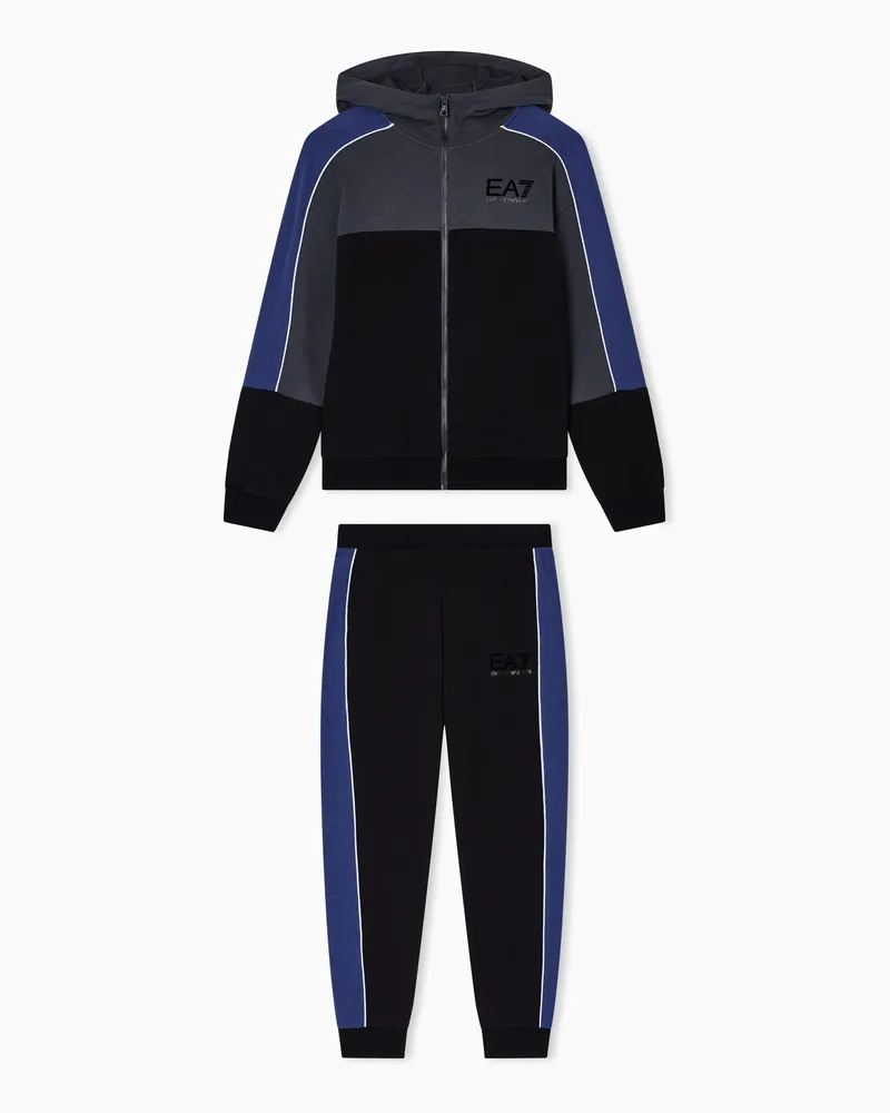 EA7 ASV Athletic Colour Block Boy Trainingsanzug aus einer Bio-Baumwollmischung Schwarz