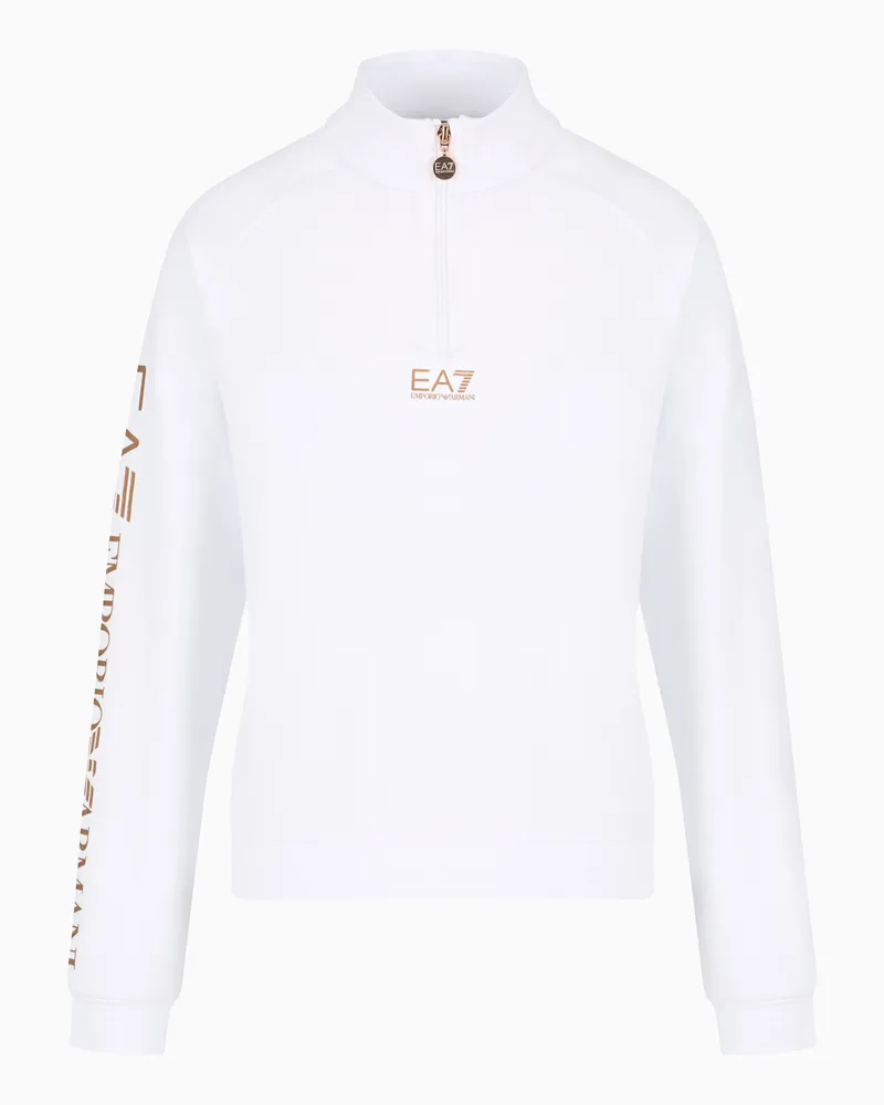EA7 Shiny Sweatshirt aus Baumwollstretch Weiß