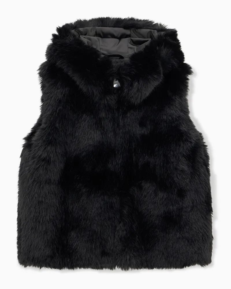 EA7 Skiweste aus Kunstpelz in Oversize Passform Schwarz