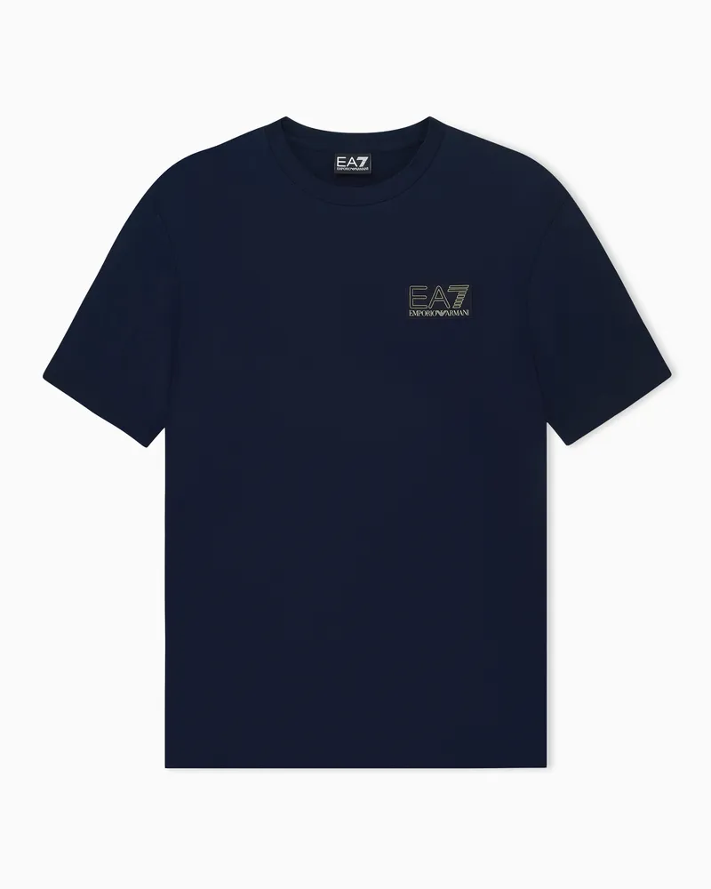 EA7 Oversize-T-Shirt Premium Label aus Viskose mit Logopatch Marineblau