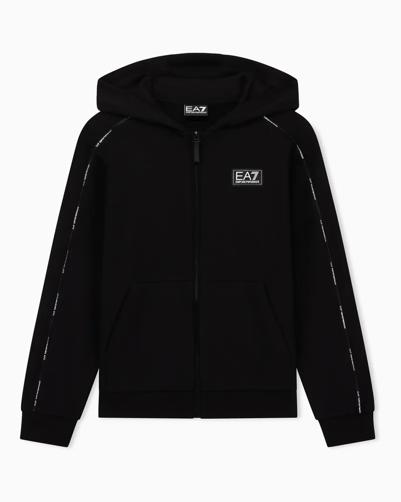 EA7 Logo Series Boy Sweatshirt mit Reißverschluss und Kapuze, gefertigt aus einer Baumwollmischung Schwarz