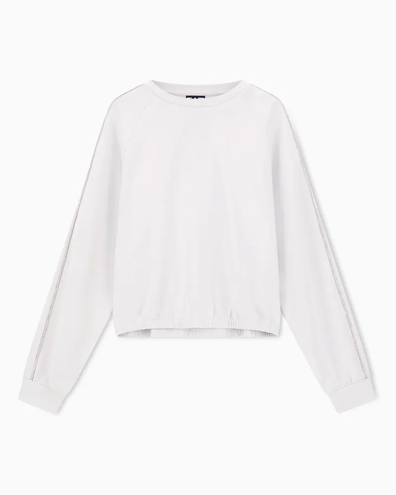 EA7 Precious Sweatshirt mit Rundhalsausschnitt, gefertigt aus elastischem Modal-Interlock Weiß