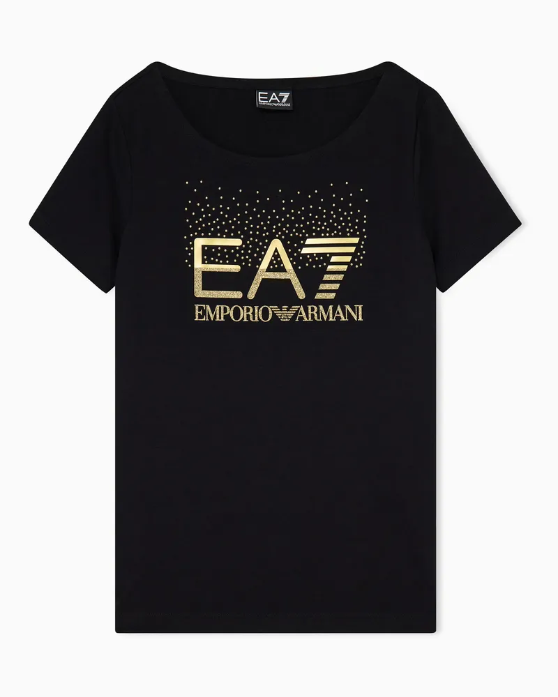 EA7 Slim Fit T-Shirt Logo Series aus Baumwolljersey mit Nieten Schwarz