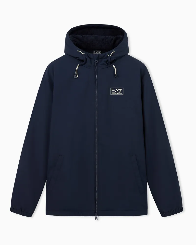 EA7 Leichte Oversized Bomberjacke mit Kapuze und Kordelzug Marineblau