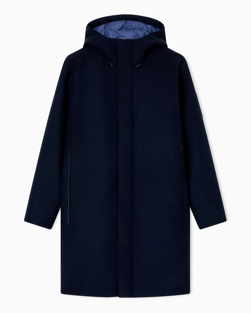EA7 Parka mit Kapuze aus einer Wollmischung Marineblau