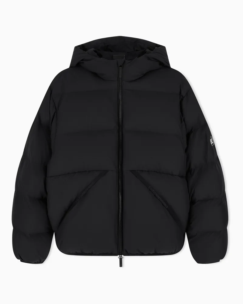 EA7 Gefütterte Oversize-Bomberjacke mit Kapuze und Grafikprint Schwarz