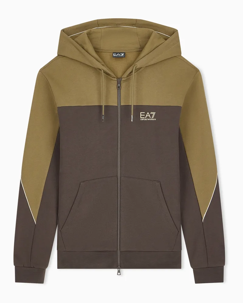 EA7 Kapuzenjacke Regularer Schnitt aus Baumwolle mit Rippdetails Braun