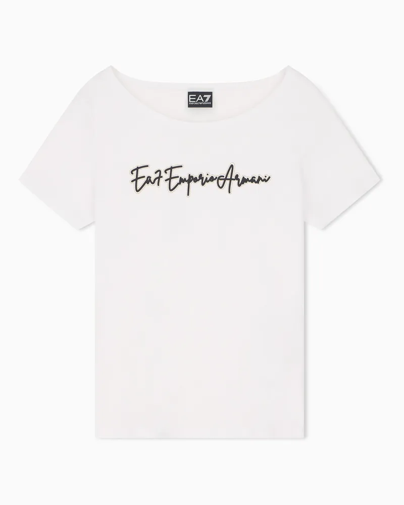 EA7 Schmal geschnittenes T-Shirt Logo Series aus Baumwolljersey Weiß