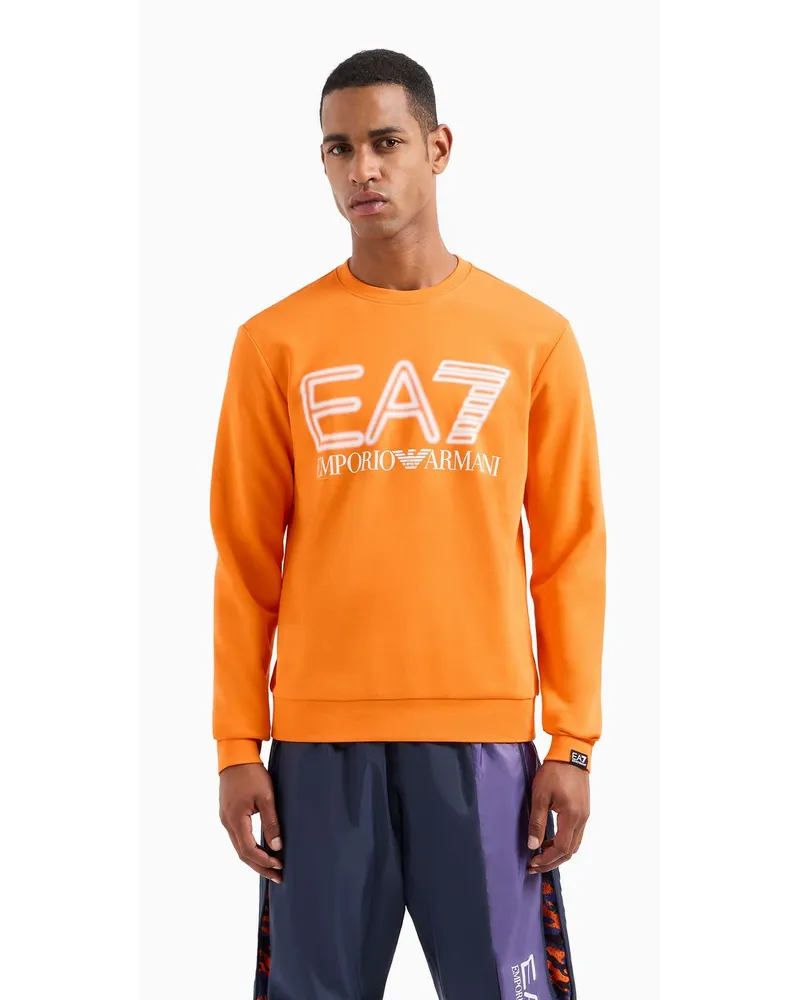 EA7 Logo Series Sweatshirt mit Rundhalsausschnitt Aus Baumwolle Orange