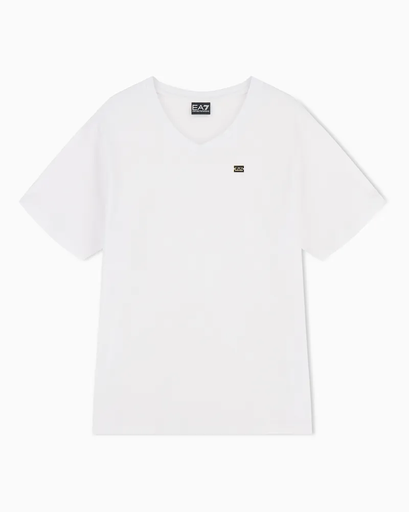 EA7 Core Lady T-Shirt mit V-Ausschnitt aus Baumwollstretch-Jersey Weiß