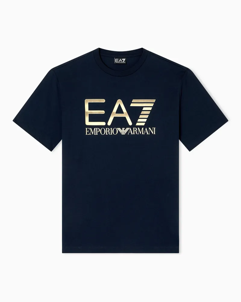 EA7 Logo Series T-Shirt aus Baumwolle mit Maxi-Logo Marineblau