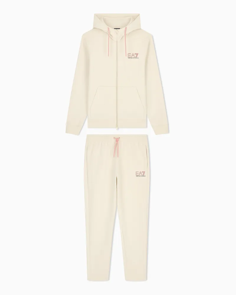EA7 Trainingsanzug aus reiner Baumwolle mit Kapuze Beige