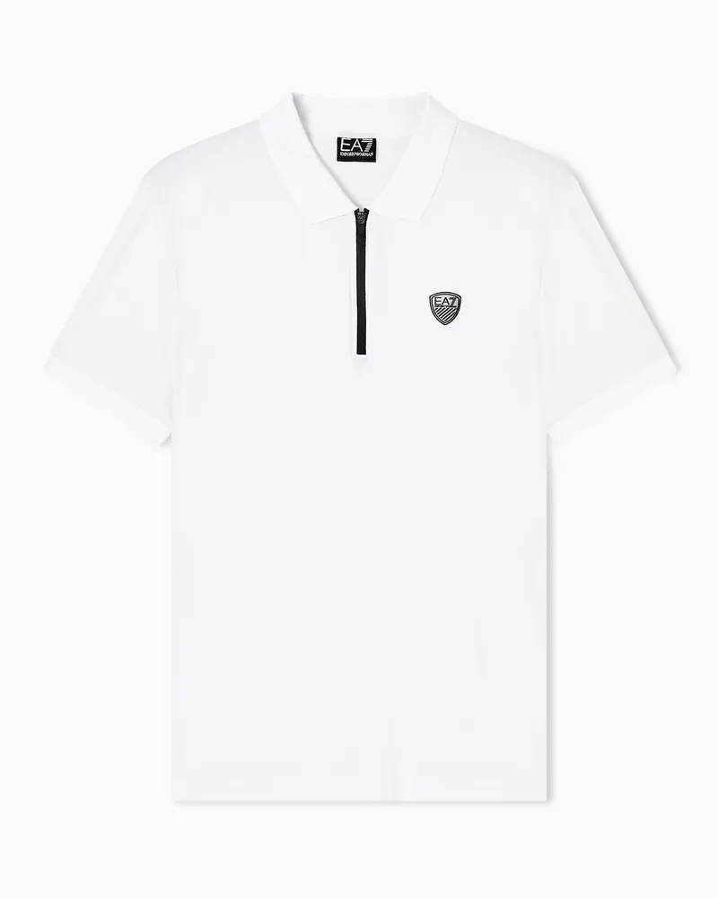 EA7 Hochwertiges Premium Shield-Poloshirt aus Viskose- und Nylon-Jersey Weiß