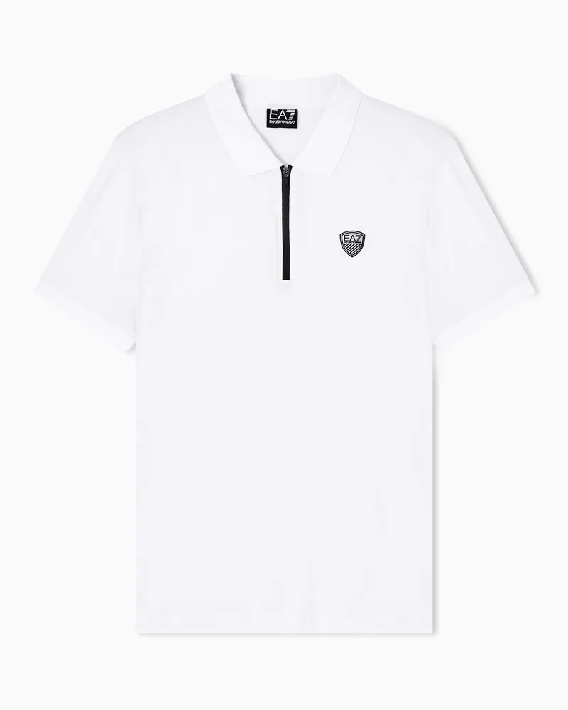 EA7 Hochwertiges Premium Shield-Poloshirt aus Viskose- und Nylon-Jersey Weiß
