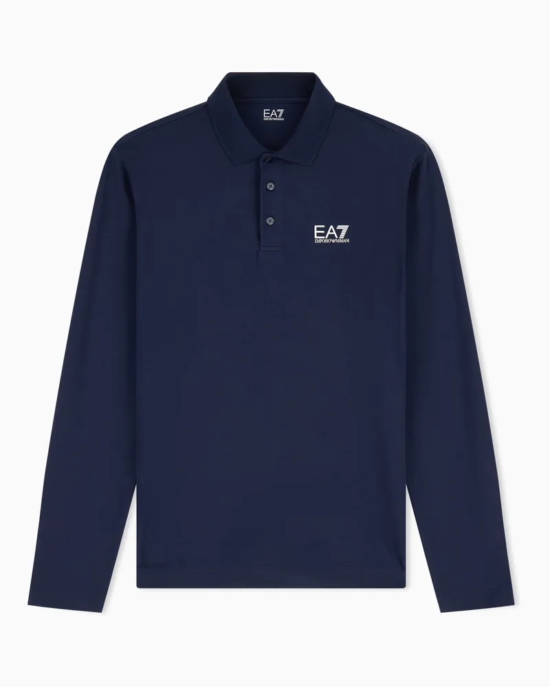 EA7 Core Identity Poloshirt mit langen Ärmeln aus Baumwollstretch Blau