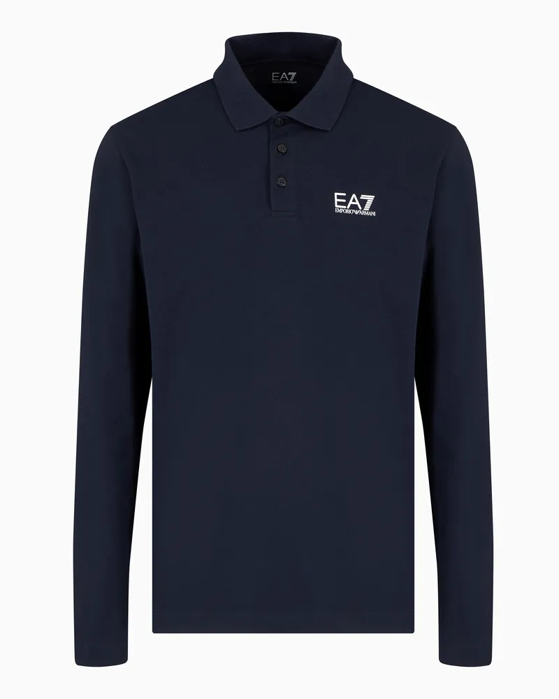 EA7 Core Identity Poloshirt mit langen Ärmeln aus Baumwollstretch Blau