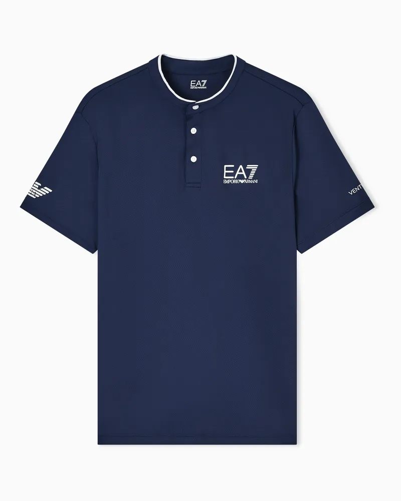 EA7 Tennis Pro Poloshirt Serafino aus VENTUS7-Funktionsgewebe Marineblau