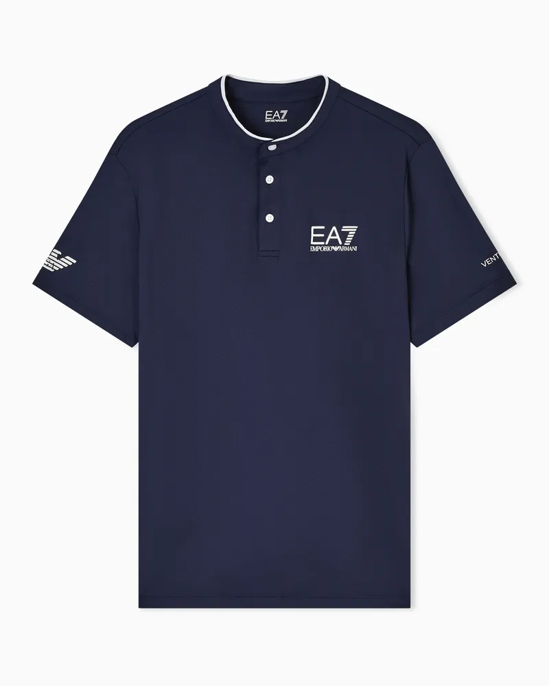 EA7 Tennis Pro Poloshirt Serafino aus VENTUS7-Funktionsgewebe Marineblau