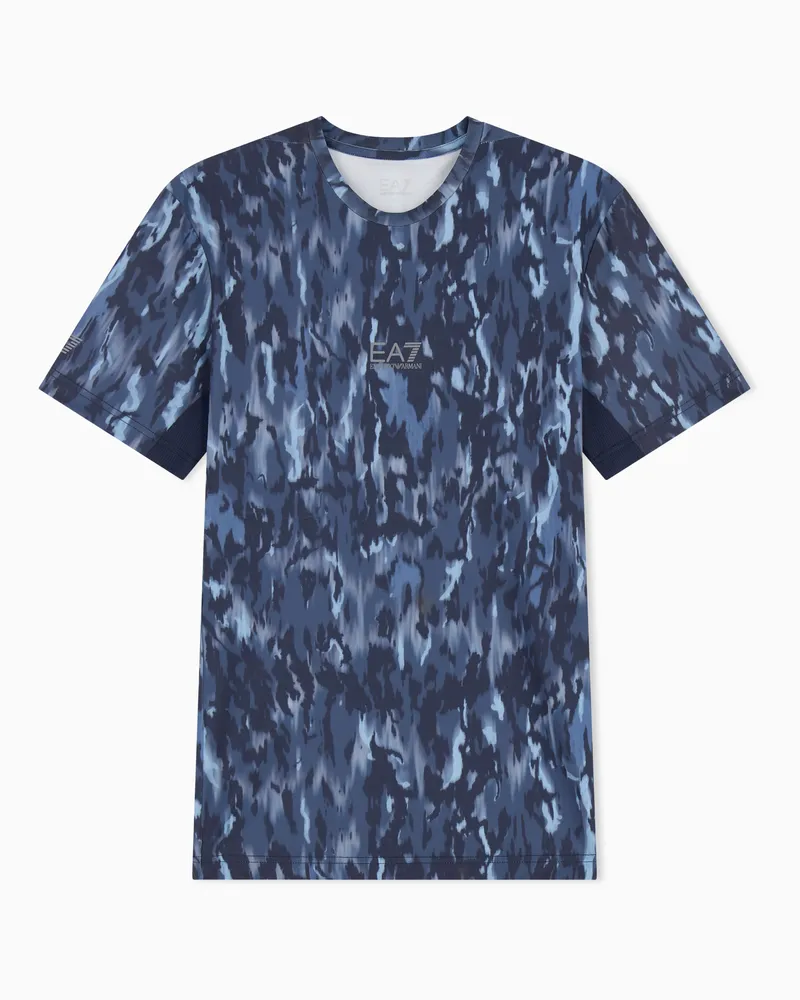 EA7 Schmales T-Shirt Vigor 7 aus Jersey mit Gittermuster Blau
