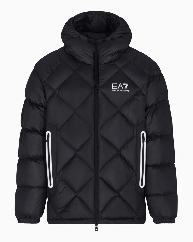 EA7 Daunenjacke mit Kapuze aus Funktionsgewebe Schwarz