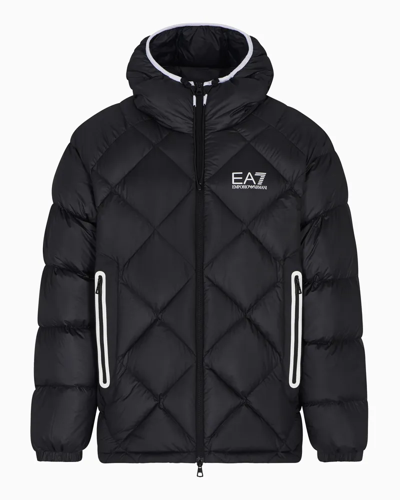 EA7 Daunenjacke mit Kapuze aus Funktionsgewebe Schwarz