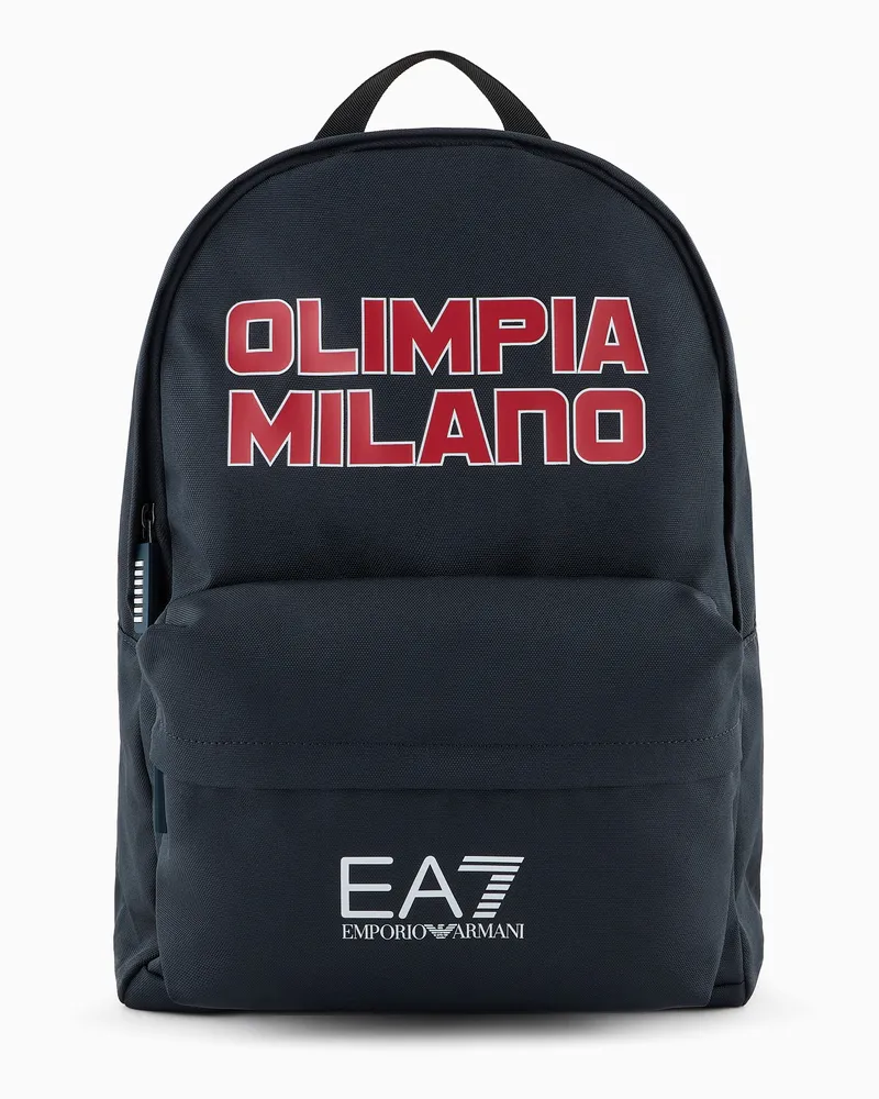 EA7 Olimpia Milano Runder Rucksack aus technischem Stoff Marineblau