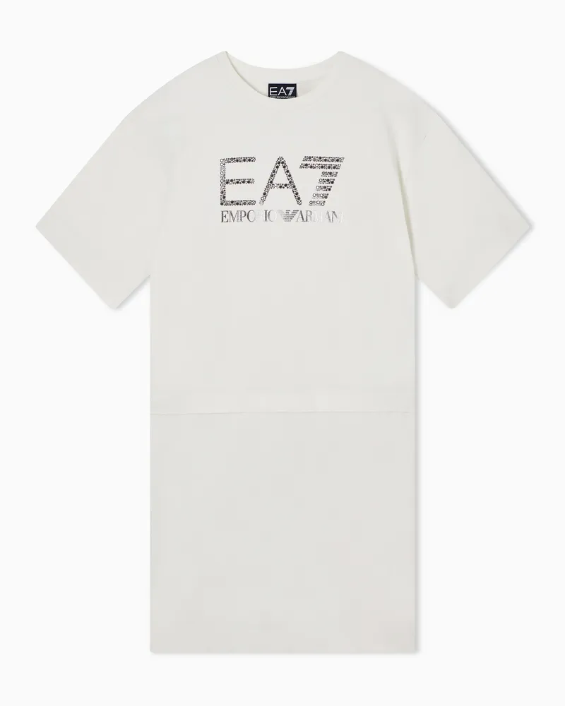 EA7 Precious Kleid aus Baumwollstretch-Jersey Weiß