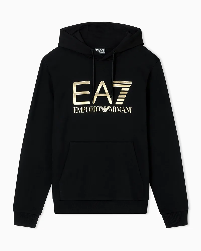 EA7 Logo Series Sweatshirt mit Kapuze und Maxi-Logo, gefertigt aus Baumwollstretch Schwarz