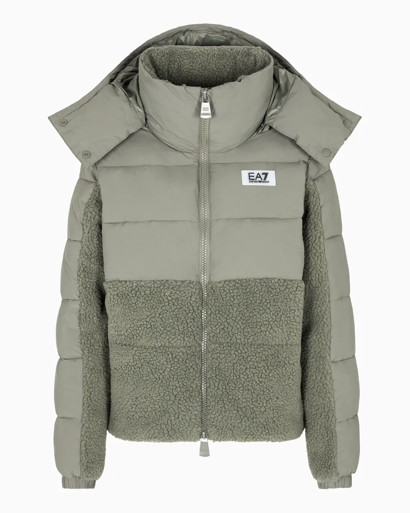 EA7 Wattierte Jacke aus Nylon mit Stoff-Details mit Teddyeffekt Grün