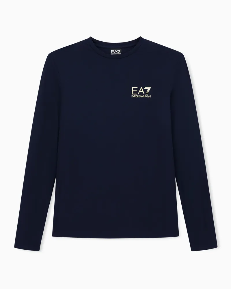 EA7 Gold Label Langarmshirt aus einer Viskose-Mischung Marineblau