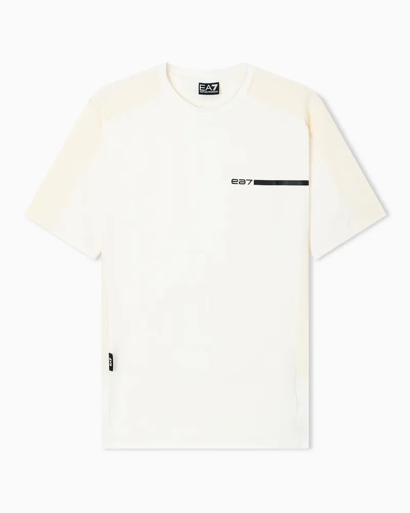 EA7 Logo Series T-Shirt aus elastischem Funktionsgewebe Weiß