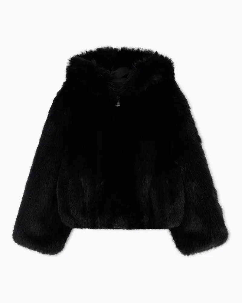 EA7 Blousonjacke Regular Passform aus Kunstpelz Schwarz