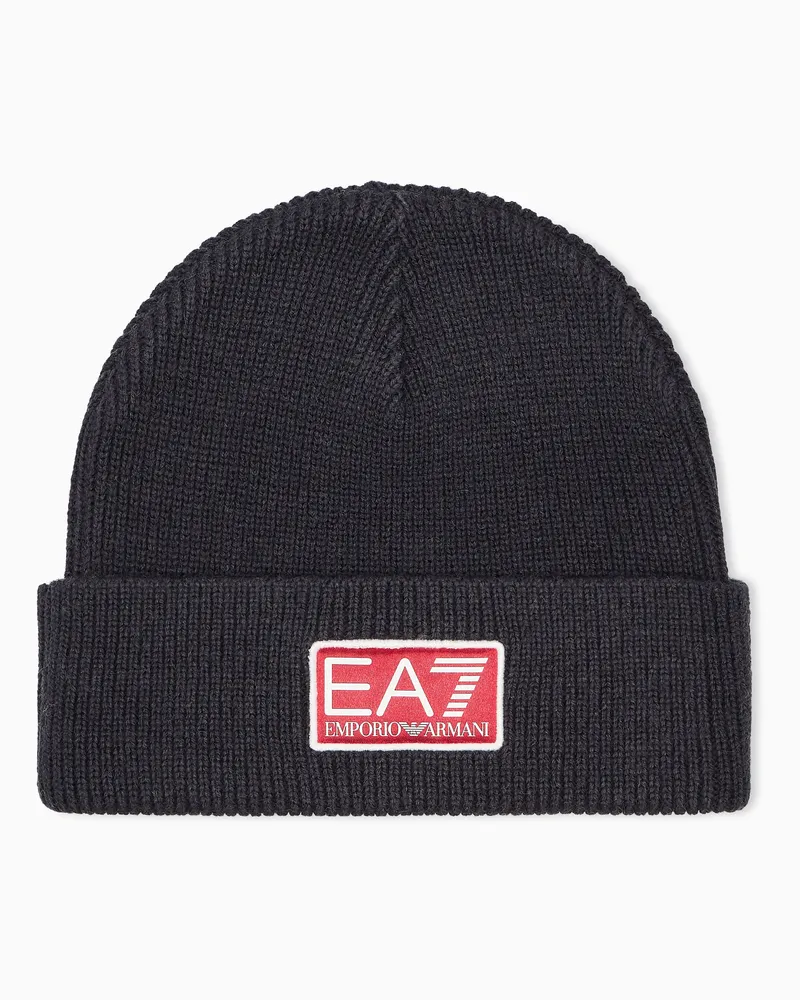 EA7 Armani Olimpia Milano Beanie aus Wollmischung Marineblau