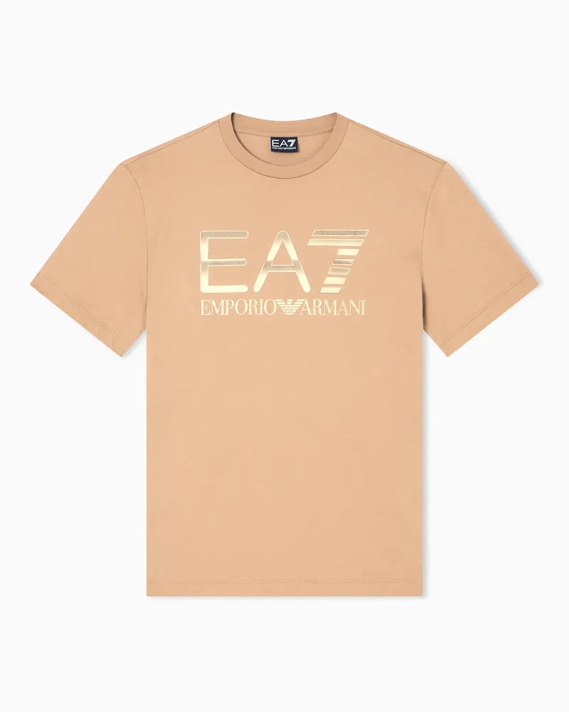 EA7 Logo Series T-Shirt aus Baumwolle mit Maxi-Logo Beige
