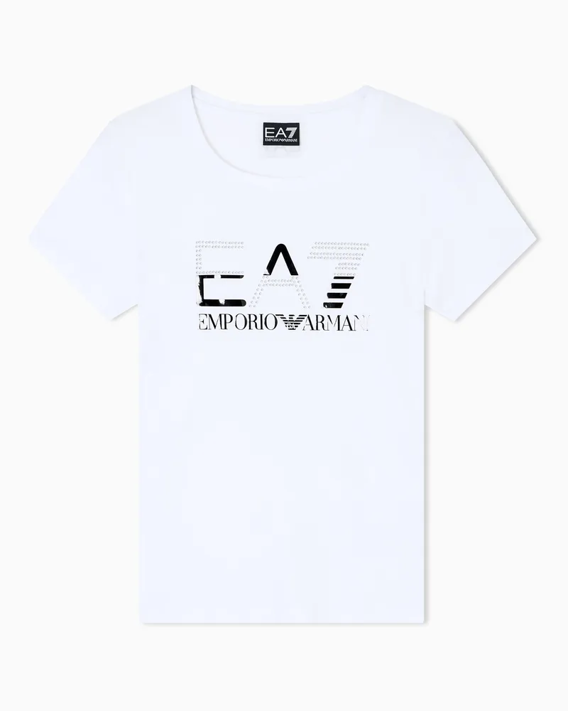 EA7 Logo Series T-Shirt mit Rundhalsausschnitt aus Stretchjersey Weiß