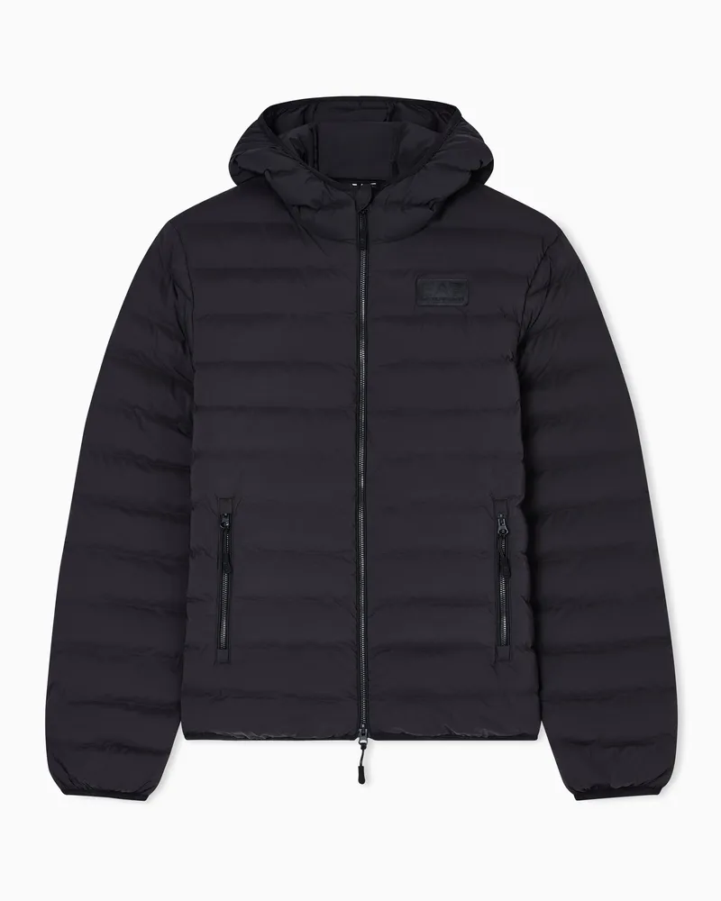 EA7 Wattierte Jacke mit Kapuze, gefertigt aus Funktionsgewebe Schwarz
