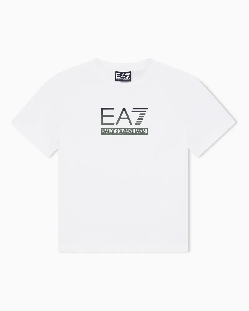 EA7 Visibility Boy T-Shirt aus reiner Baumwolle mit Rundhalsausschnitt Weiß