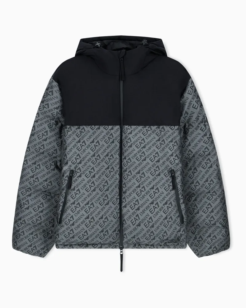 EA7 Bomberjacke mit verstellbarer Kapuze und Logo-Muster Grau
