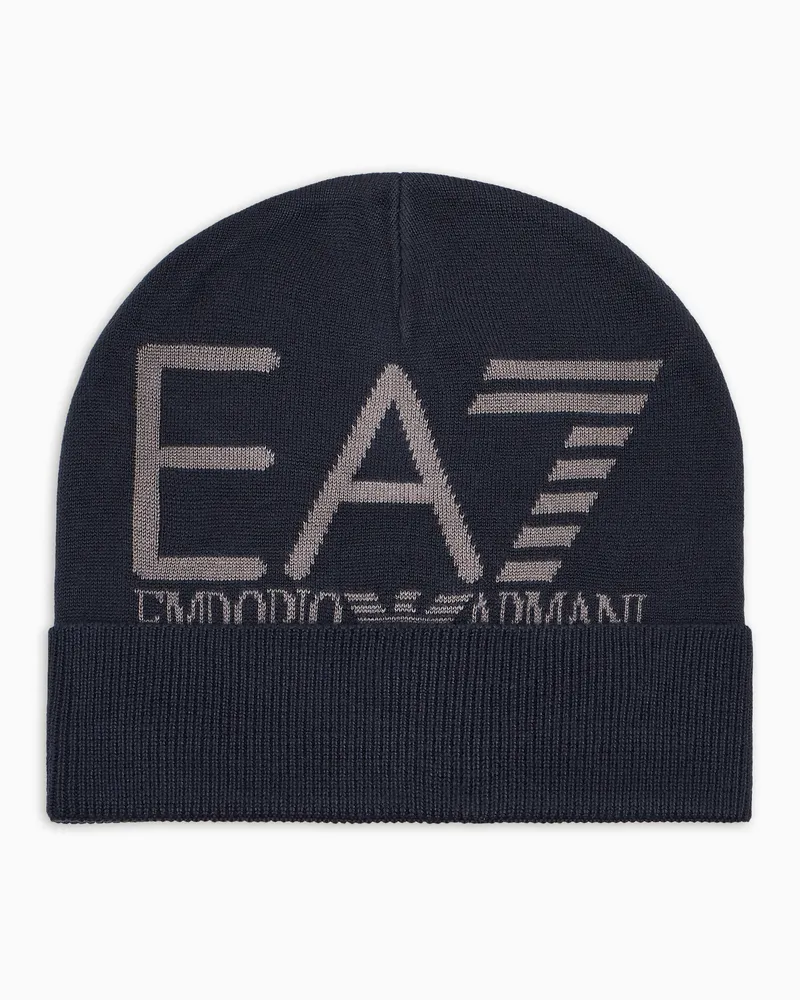 EA7 Visibility Beanie mit großem -Logo Blau