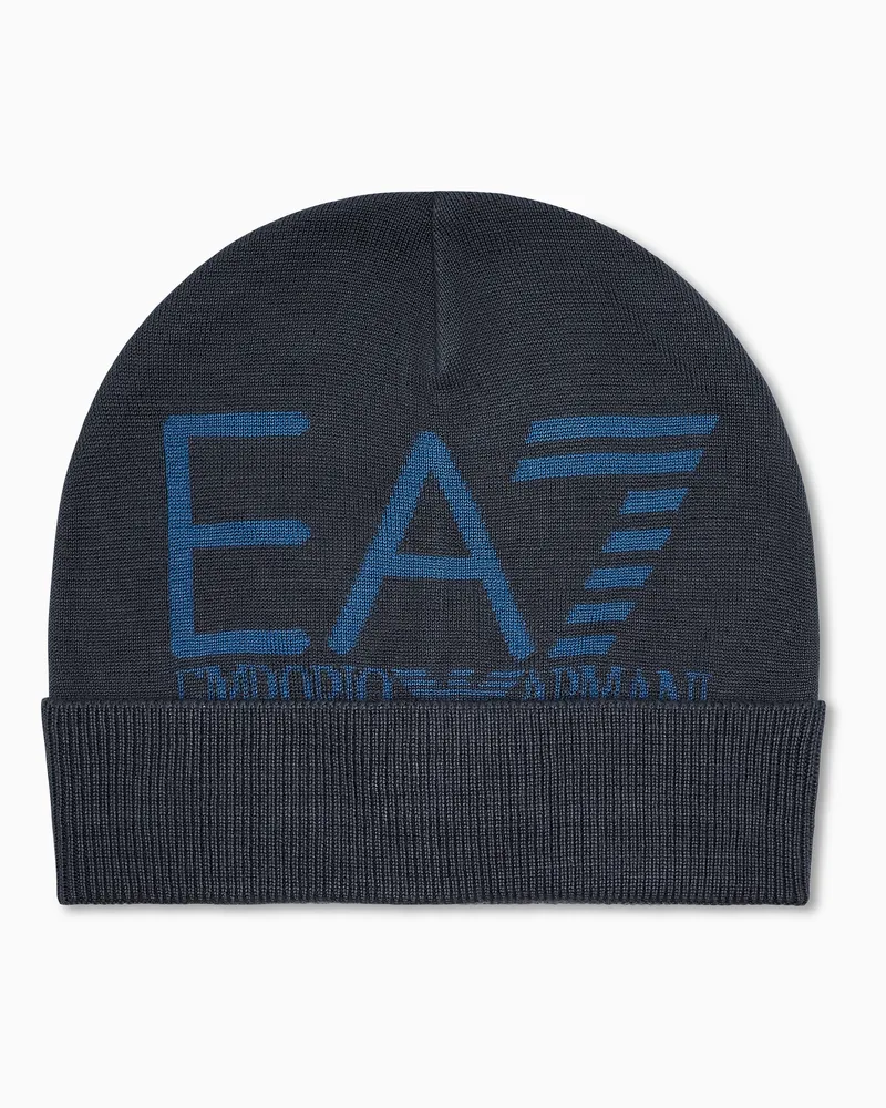 EA7 Beanie groß mit Jacquard-Logo Mountain U Visibility Beanie Blau