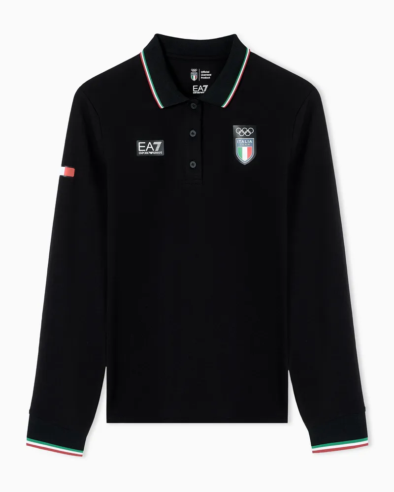 EA7 Poloshirt aus Stretchjersey mit langen Ärmeln Schwarz