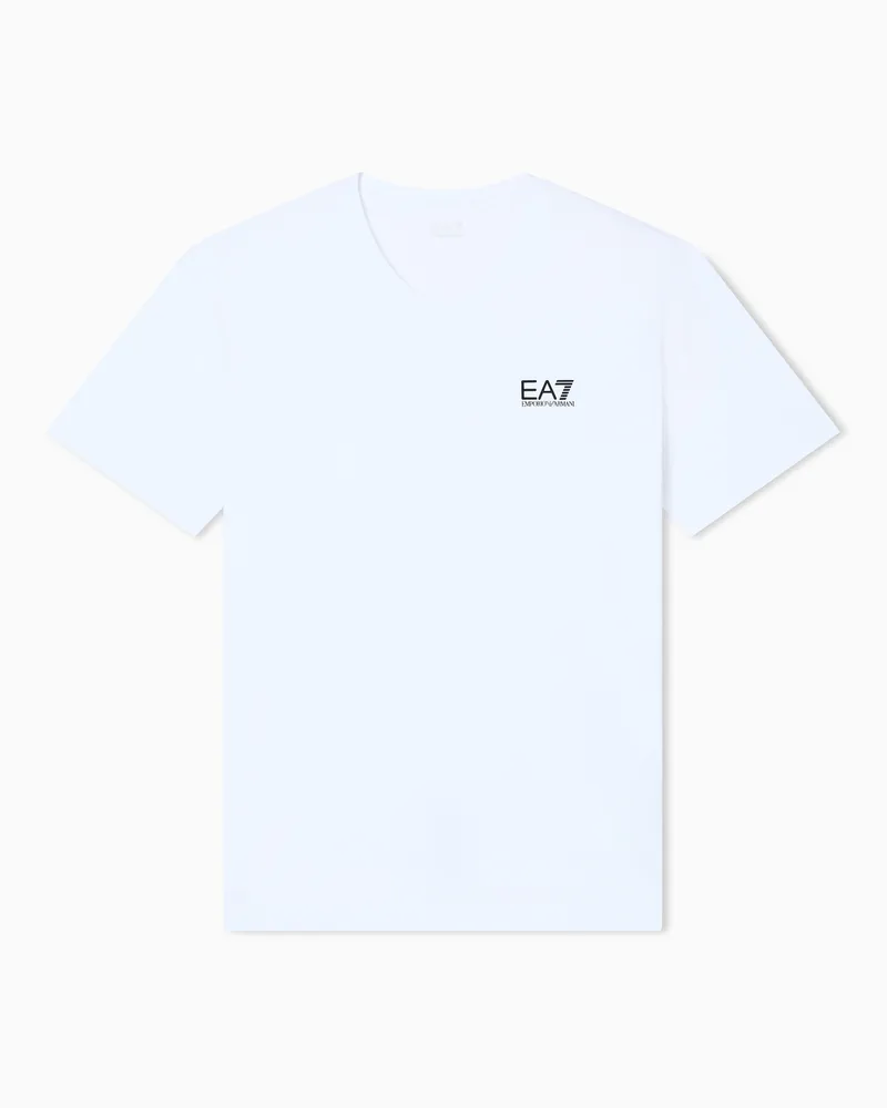 EA7 Core Identity T-Shirt mit V-Ausschnitt aus Baumwollstretch-Jersey Weiß