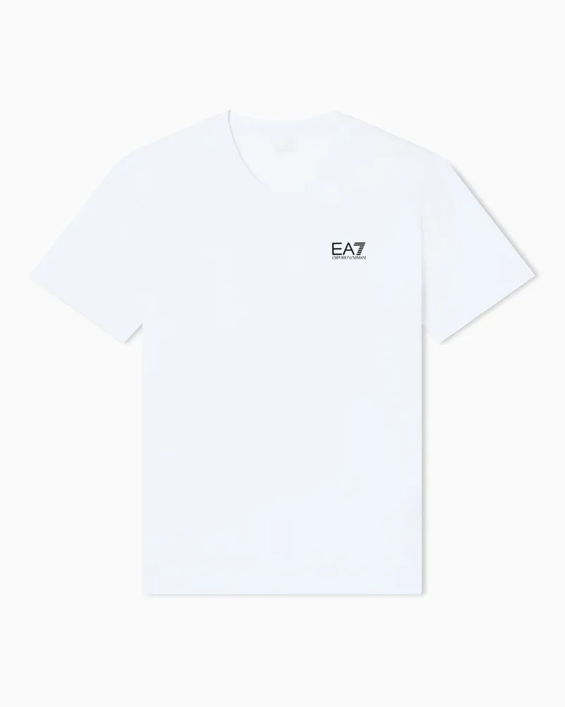 EA7 Core Identity T-Shirt mit V-Ausschnitt aus Baumwollstretch-Jersey Weiß