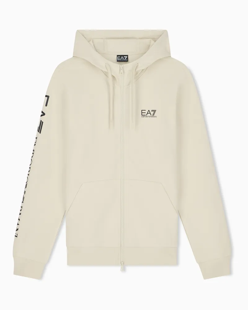 EA7 Logo Series Sweatshirt Baumwolle mit Kapuze und Zip Beige