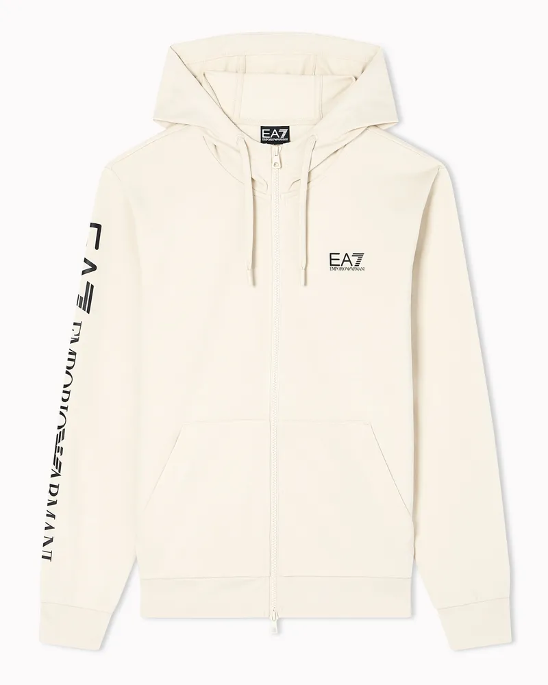 EA7 Logo Series Sweatshirt aus Baumwolle mit Kapuze Beige