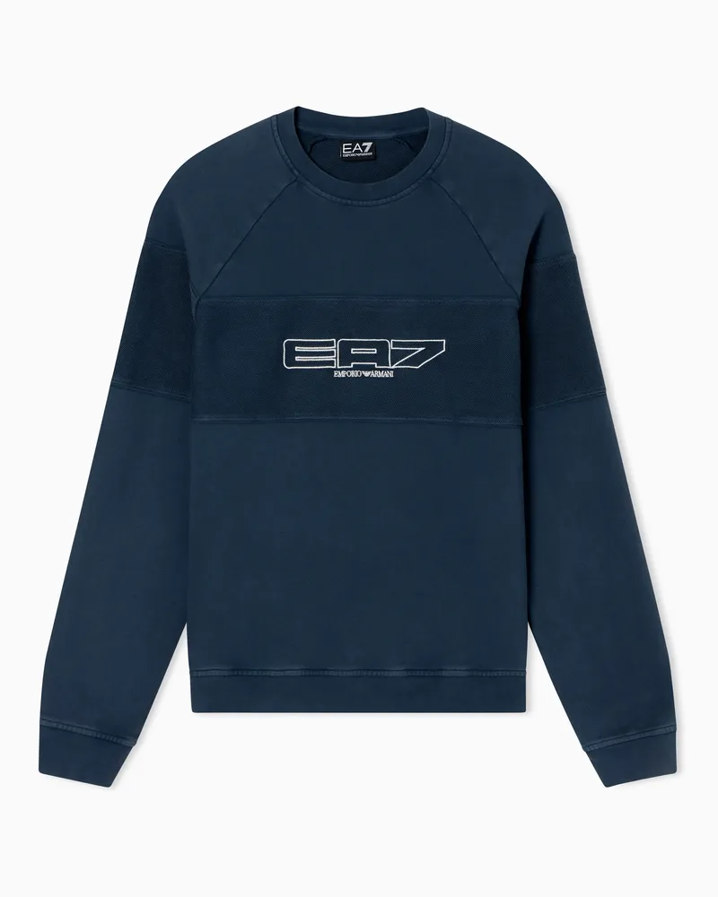 EA7 Logo Series Sweatshirt aus reiner Baumwolle Marineblau