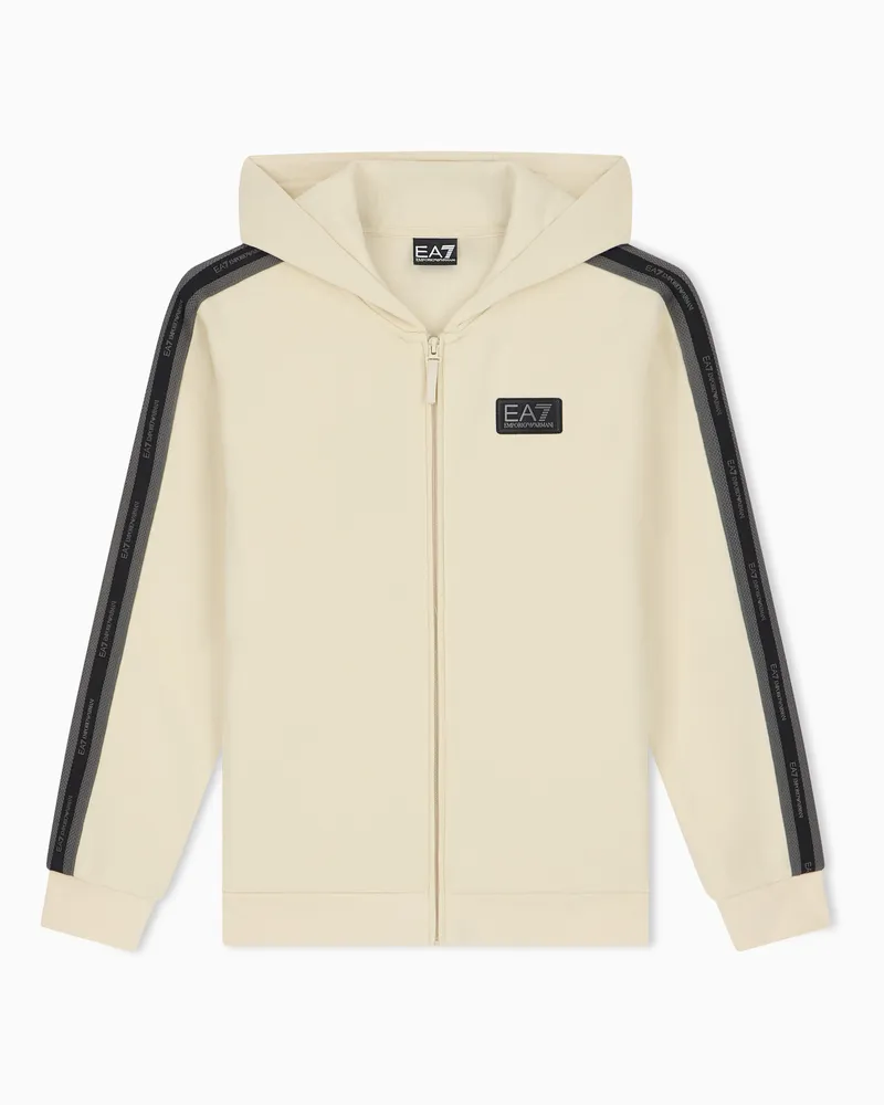 EA7 Oversize-Kapuzenjacke Logo Series Boy aus Baumwolljersey Beige