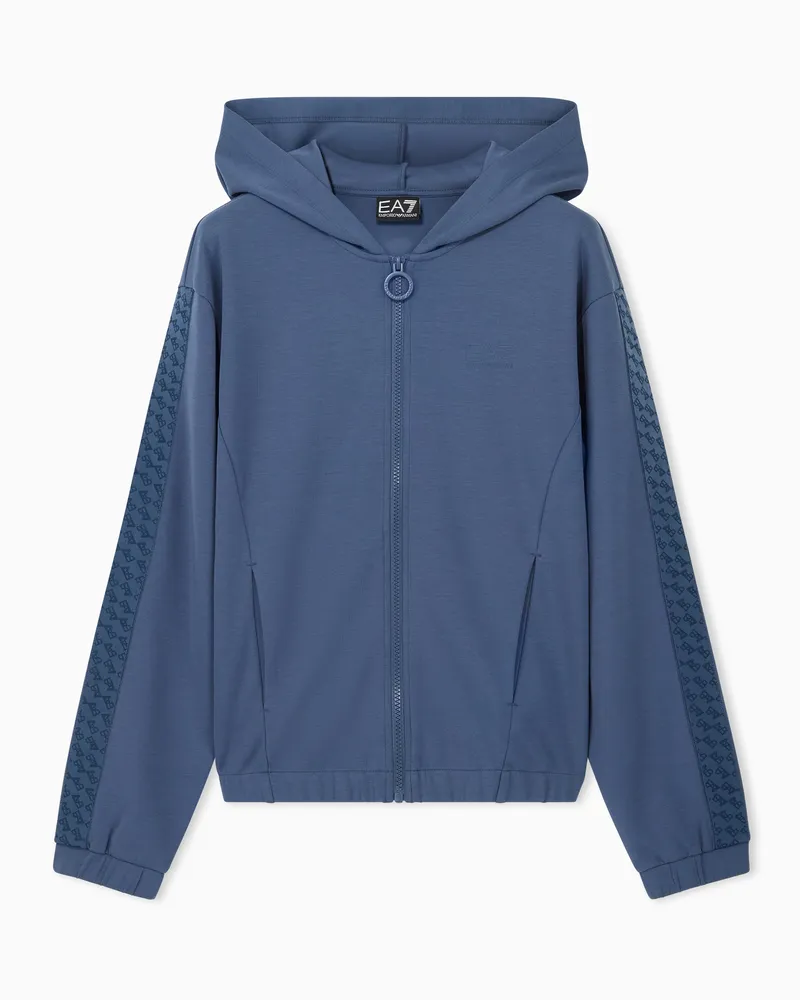 EA7 Kapuzenjacke Logo Serie mit Reißverschluss und Ärmelband Hellblau
